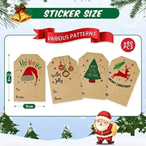 Nestcode 80 Adhesive Christmas Labels 4 Designs Stickers 1