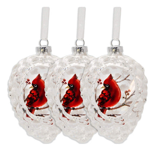 Banberry Designs Christmas Cardinal Ornaments Set of 3 Glass Pinecones 0