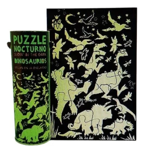 JUEGOS DE CARACOL Puzzle Rompecabezas Dino Fluo Brilla Oscuridad 40 Piezas 0