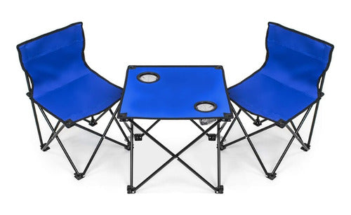 Set of 2 Portable Foldable Chairs + Compact Folding Table for Camping Garden Fishing 3