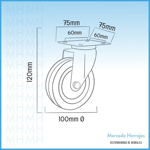Mercado Herrajes Rueda Goma Gris 100mm Base Giratoria Reforzada X 4 Unid 1