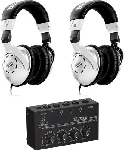 Behringer HA400 Amplifier + 2 HPS3000 Studio Headphones Combo 0