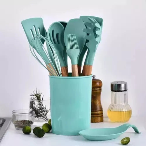 Set Utensilios 13 Piezas Silicona Mango Madera Vonne 1