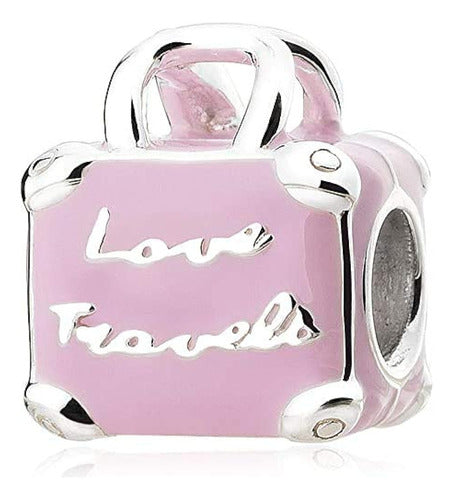 Maleta Rosa Love Travel 925 Talón De Plata Esterlina Para Pa 1