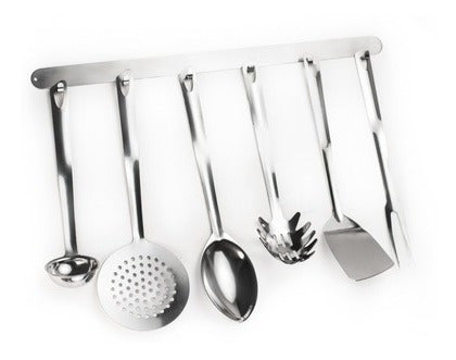 Juego Set Utensillos 6 Pzs Acero Inox. + Soporte Para Colgar 0