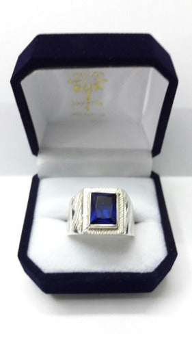 Taller del Sur Joyería Anillo - Sello Hombre Mesa en Plata y Piedra Azul (Circonia) 0