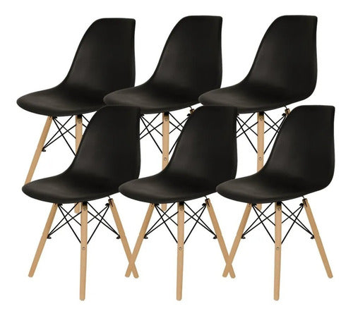 Mundo Shop Pack X6 Silla Eames Sillon Para Comedor Patas Madera Negra 0