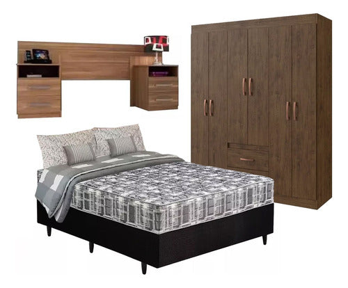 Compramas Combo Bedroom Set: Double Mattress, 6-Door Wardrobe, Headboard with Nightstands 2