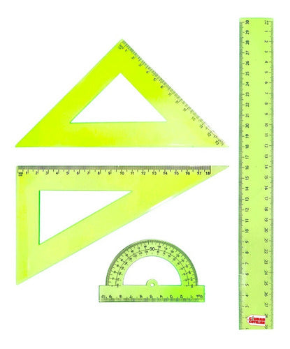 LW Set Geometría Reglas 30cm Escolar X4 Escuadras Verde - Cc 0