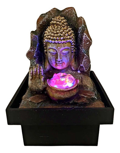 Small Buddha Water Fountain Hand LED Color Cascade 19cm Zn 2