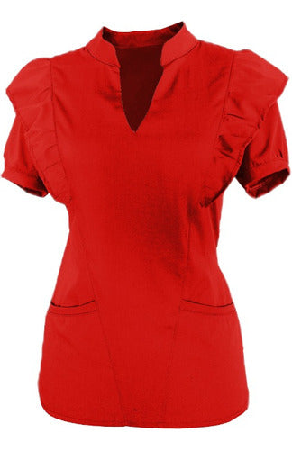 Medical Uniform Set Mao Neck with Ruffles Spandex Women 8