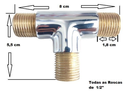 Adaptador Tee Metal Conexção Com Roscas Externas De 1/2 2