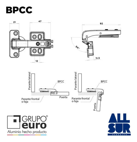 Grupo Euro Bisagra Pilastra 90° Cazoleta 35mm X4 Unid Mueble 2