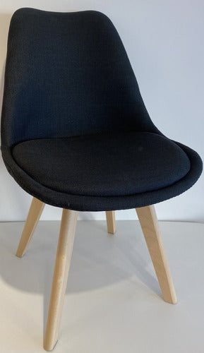 Scandinavian Upholstered Tulip Chair in Gray Beige Black 4