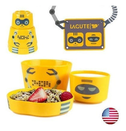 Lagute 3pcs Robot Diseño Bpa Melamina Gratis Kit De Vajilla 1