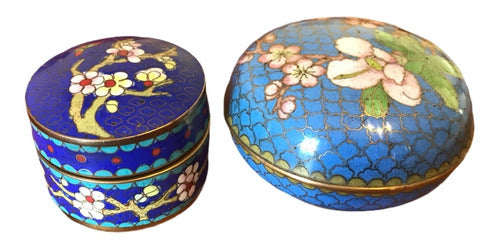 Cloisonne China: Oriental Technical Box Lot X2 Antique Year 1904 0