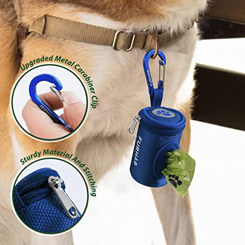 Furhab Dog Poop Bag Holder with Carabiner Clip Blue F 1