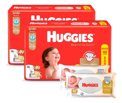 Huggies Supreme Care Xxxg X 2 + Toallas Oleo Calcareo 80 X 2 0