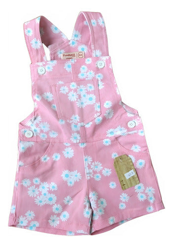 PuntaPie Kids Short Jardineros in Pink Daisy Print for Babies 0