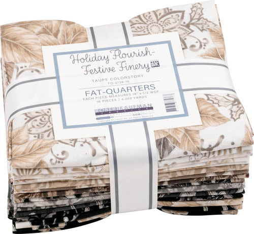 Robert Kaufman Holiday Flourish Fabric, 16 Fat Quarters, Taupe 0