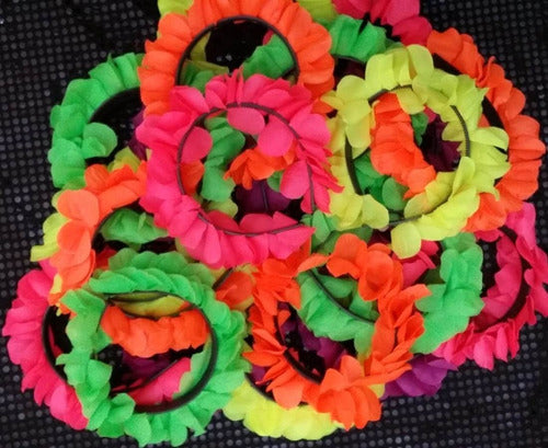 Vincha Con Flores Fluo. Tiara Con Pétalos Fluo X 5 Unidades. 1