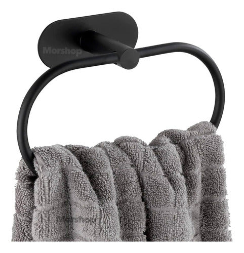 Morshop Adhesive Black Bathroom Towel Rack Ring Stainless Steel 0