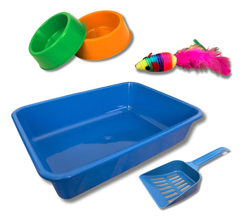 Cat Sanitary Kit Tray + Scoop + 2 Bowls + Toy 4