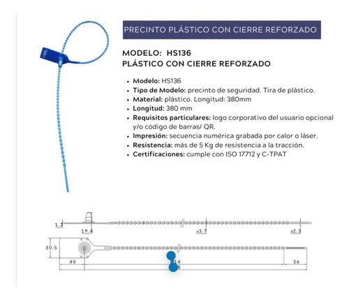 Precinto De Seguridad Rojo Plástico De 38cm. X 50u. 2