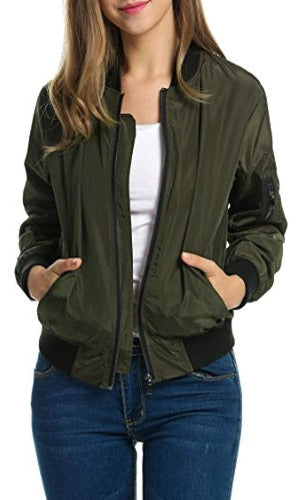 Zeagoo Women Classic Solid Biker Jacket Zip Up Bomber Jacket 1