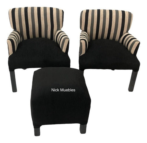 Nick Muebles Combo Materas Poltronas Vestidas Chenille + Banquito 0