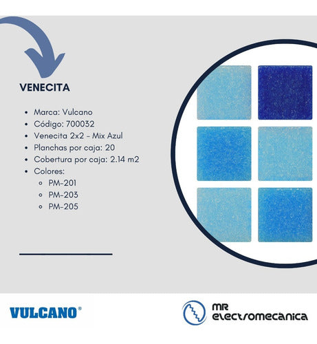 Vulcano Venecita Pileta Mix Azul - 2x2 Cm - Price Per Box 3