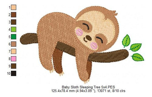 Embroidery Machine Lazy Sloth on Branch Pattern 1154 2