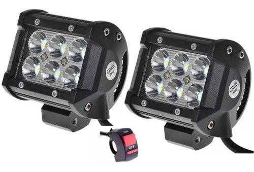 Pair of 18w 6 Led Cree Auxiliary Lights for Cars and Motorcycles with Switch 0
