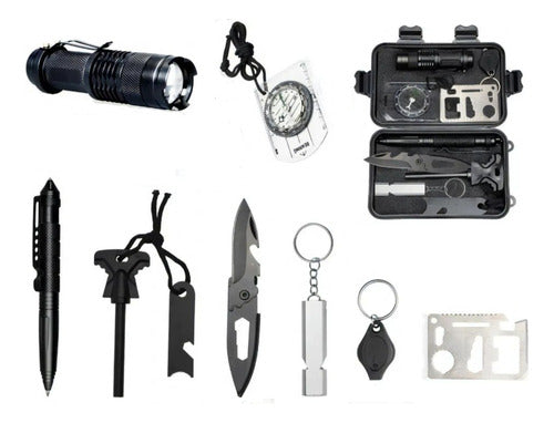 Survival EDC Kit with Flashlight Knife Compass Whistle 0