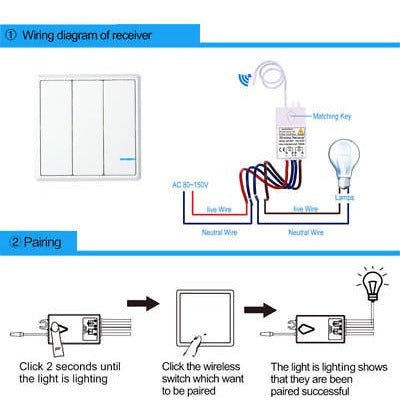 Inalámbrico 1/3 Canales On/off Lámpara Interruptor Receptor 2