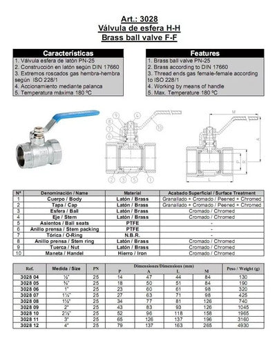 Genebre Chrome-Plated Bronze Ball Valve Ø 2 1/2 1