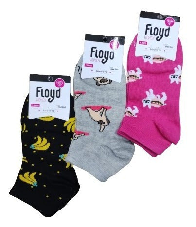 Floyd Pack X9 Printed Ankle Socks for Women Art MJ6 3