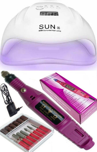 Sun X Kit X3 UV-LED Nail Lamp 54W + Professional Electric Nail Drill + Drill Bits 5