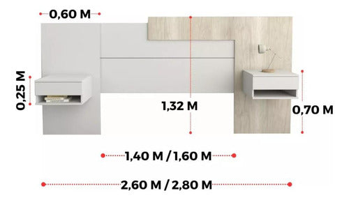 Table's Respaldo P/box 1,40m Y 1,60m C/mesas De Luz Flotante Tables 5