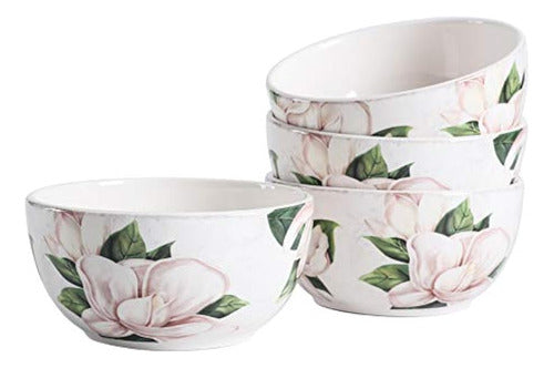 Bico Magnolia Floral Ceramic Bowls Set of 4, 26oz, For Pasta 0