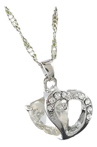 Moda Mujeres Corazón Cristal Rhinestone Plata Cadena Colgant 0