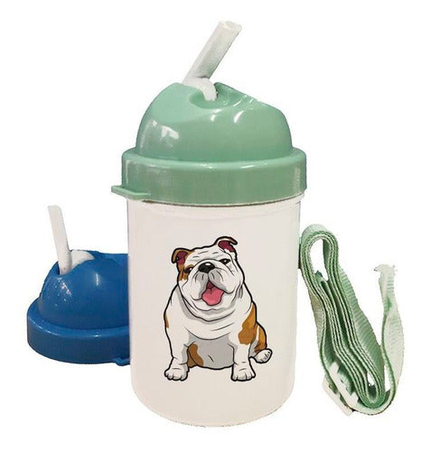 Bulldog English Drawing Water Bottle - Kids Cup with Screw Lid and Spout 0