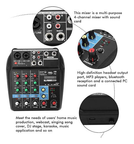 Teyun Mezclador Portátil Profesional De 4 Canales Mesa De Me 3