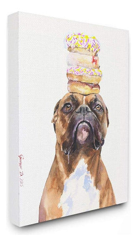 Stupell Industries Boxer And Donuts Funny Dog Pet Animal Watercolor Painting Canvas Wall Art 0