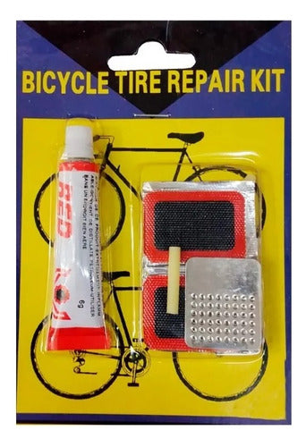 Kit Reparación Bici Moto Parches + Pegamento + Raspador 0