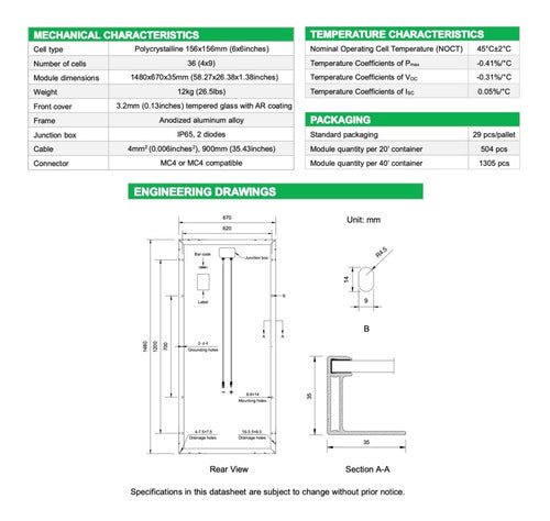 Amerisolar Panel Solar 160W 12V Calidad A - Pantalla Energia Solar 2