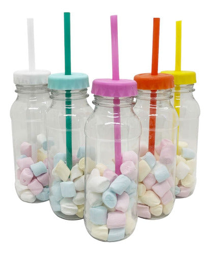 Plastic Candy Bar Bottle with Lid and Straw 250cc x20 0