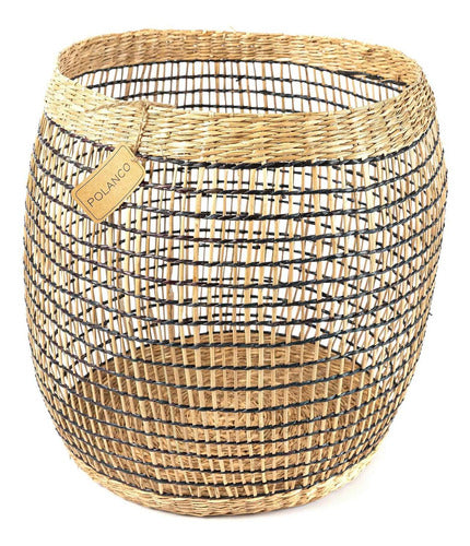 Polanco Home Deco Seagrass Round Natural and Black Large Basket 0