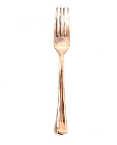 Tenedor Plástico Rosa Oro 18cm X 12 Und Cotillón Cubiertos 0