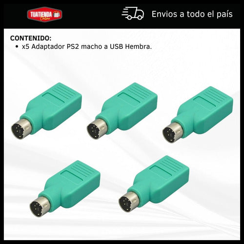 Pack of 5 PS2 Male to USB Female Cable Adapters by Dinax 5